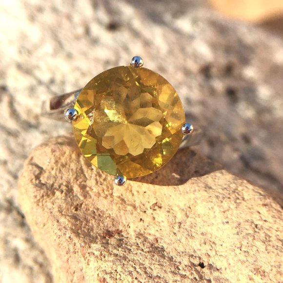 Golden Fluorite .925 Ring Sunshine Yellow Size 7 Sterling Silver - Picture 13 of 15